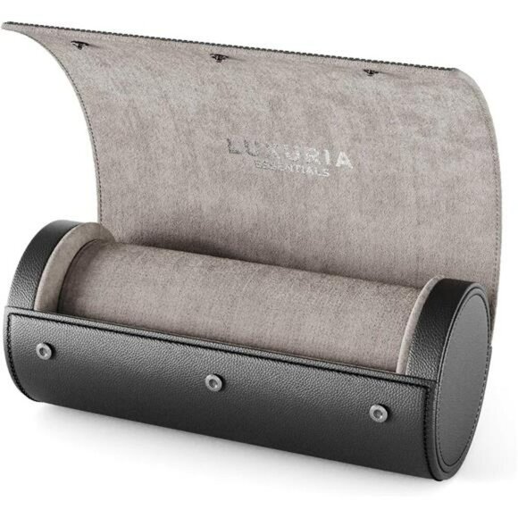 Leather Watch Travel Case for 2 Watches with Hidden Jewelry Storage Pouch - Picture 5 of 7